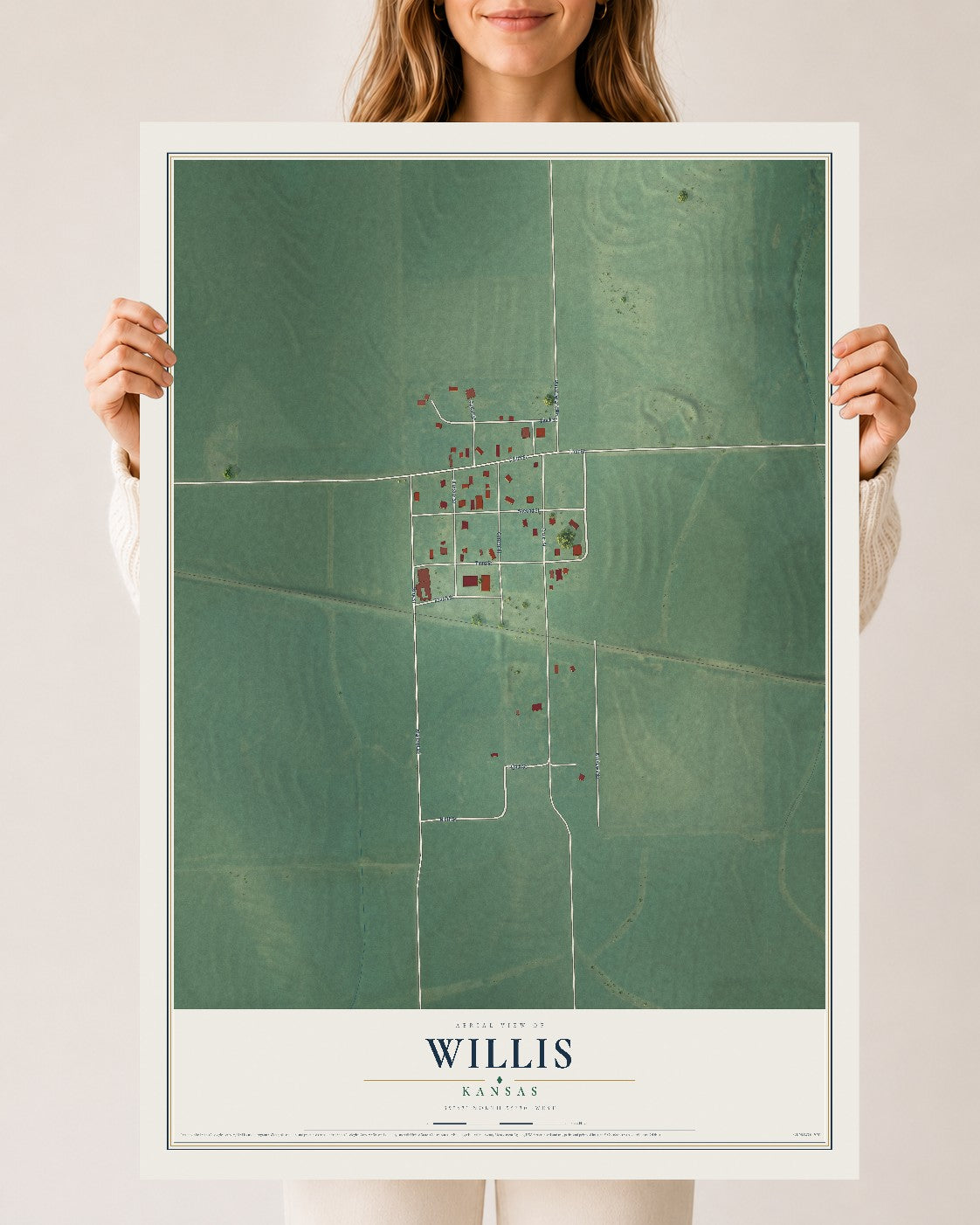 Map of Willis, Kansas, 24 x 36 inch unframed archival matte print