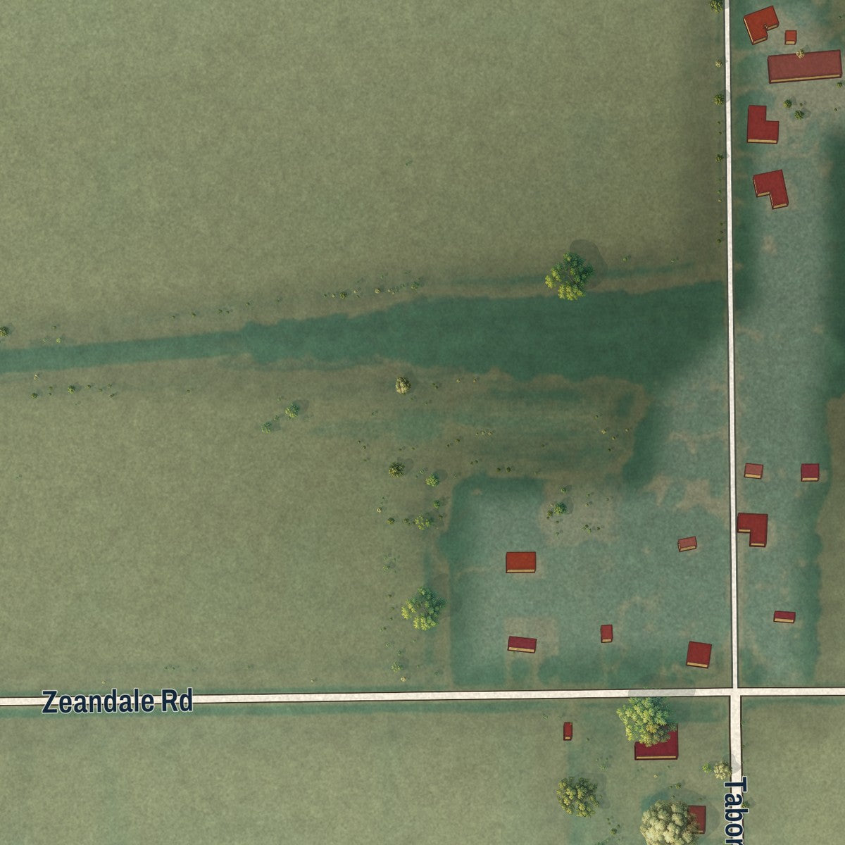 Close-up of the map of Zeandale, Kansas print showing street and building detail