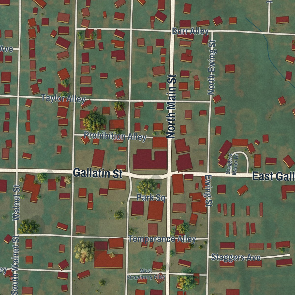 Close-up of the map of Adairville, Kentucky print showing street and building detail