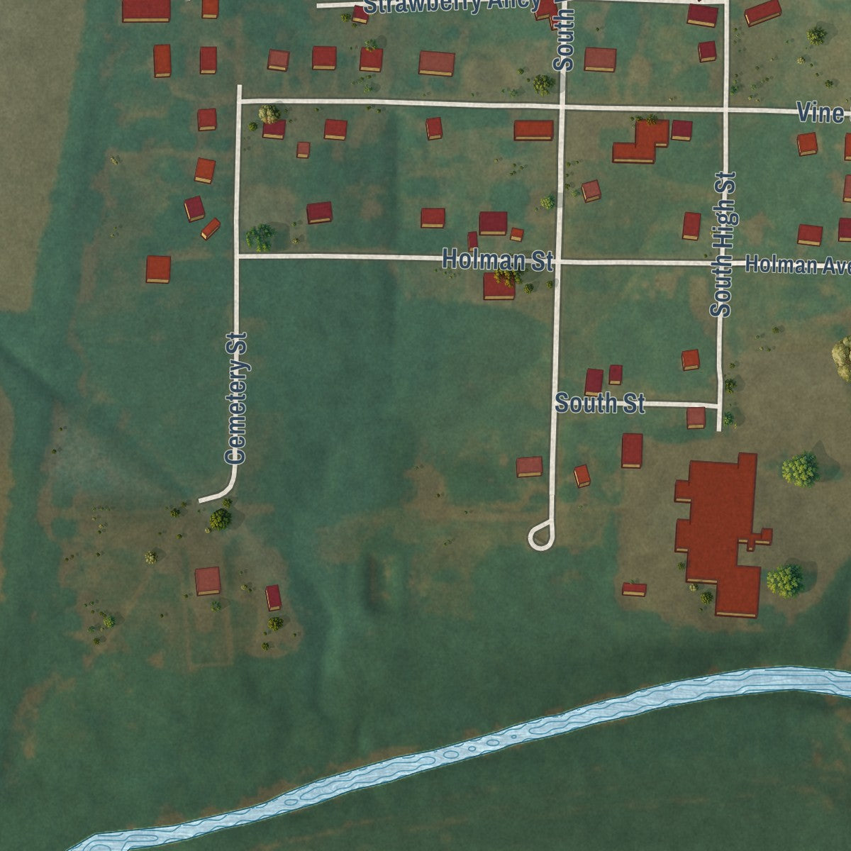 Second close-up of the map of Adairville, Kentucky print showing more streets and buildings