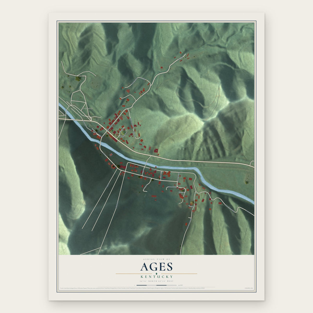 Ages, Kentucky map print, the full design