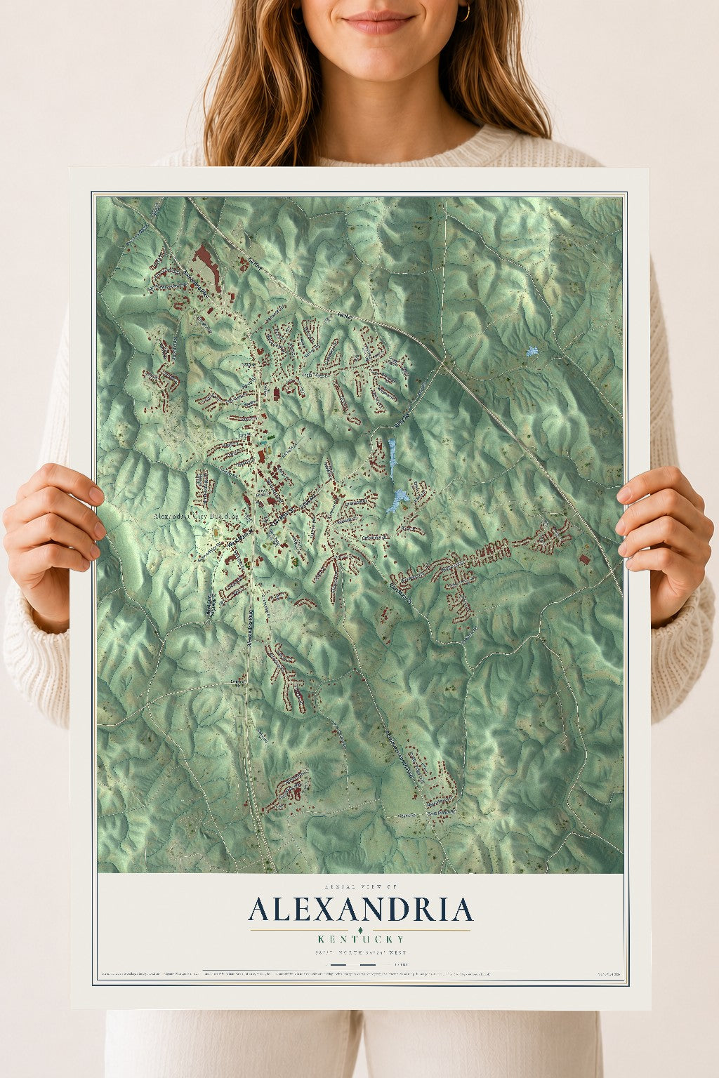 Map of Alexandria, Kentucky, 18 x 24 inch unframed archival matte print