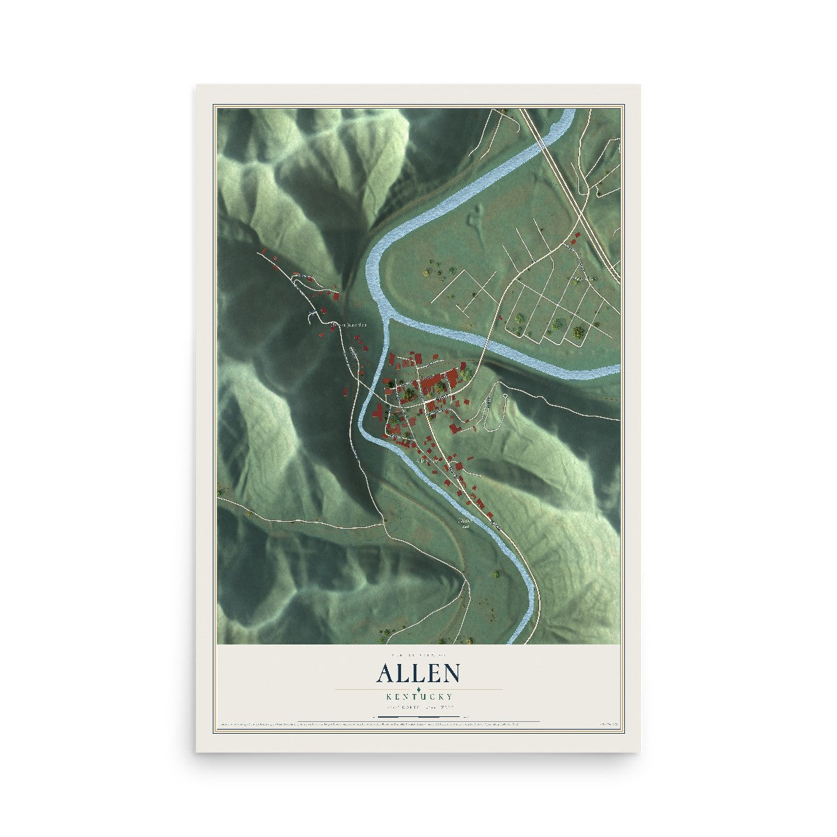 Map of Allen, Kentucky, 12 x 18 inch unframed archival matte print