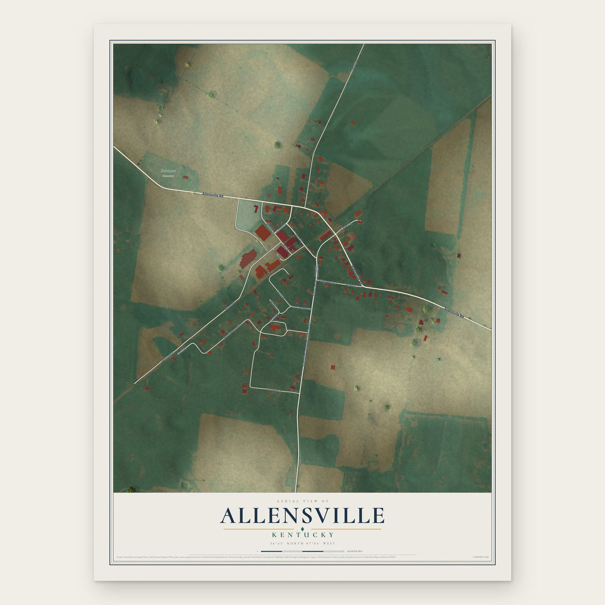 Allensville, Kentucky map print, the full design