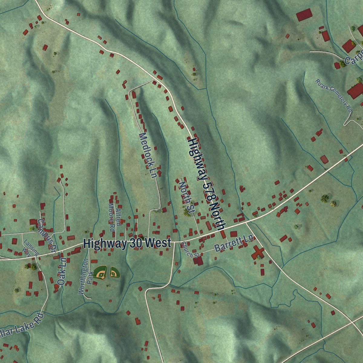 Close-up of the map of Annville, Kentucky print showing street and building detail