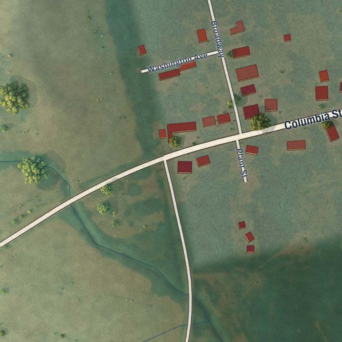 Second close-up of the map of Arlington, Kentucky print showing more streets and buildings