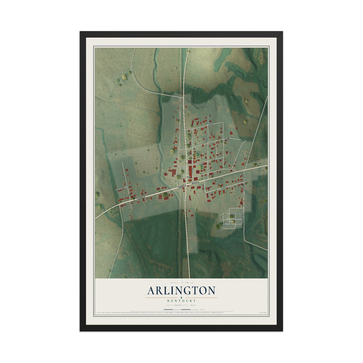 Map of Arlington, Kentucky, 12 x 18 inch print in a black wood frame