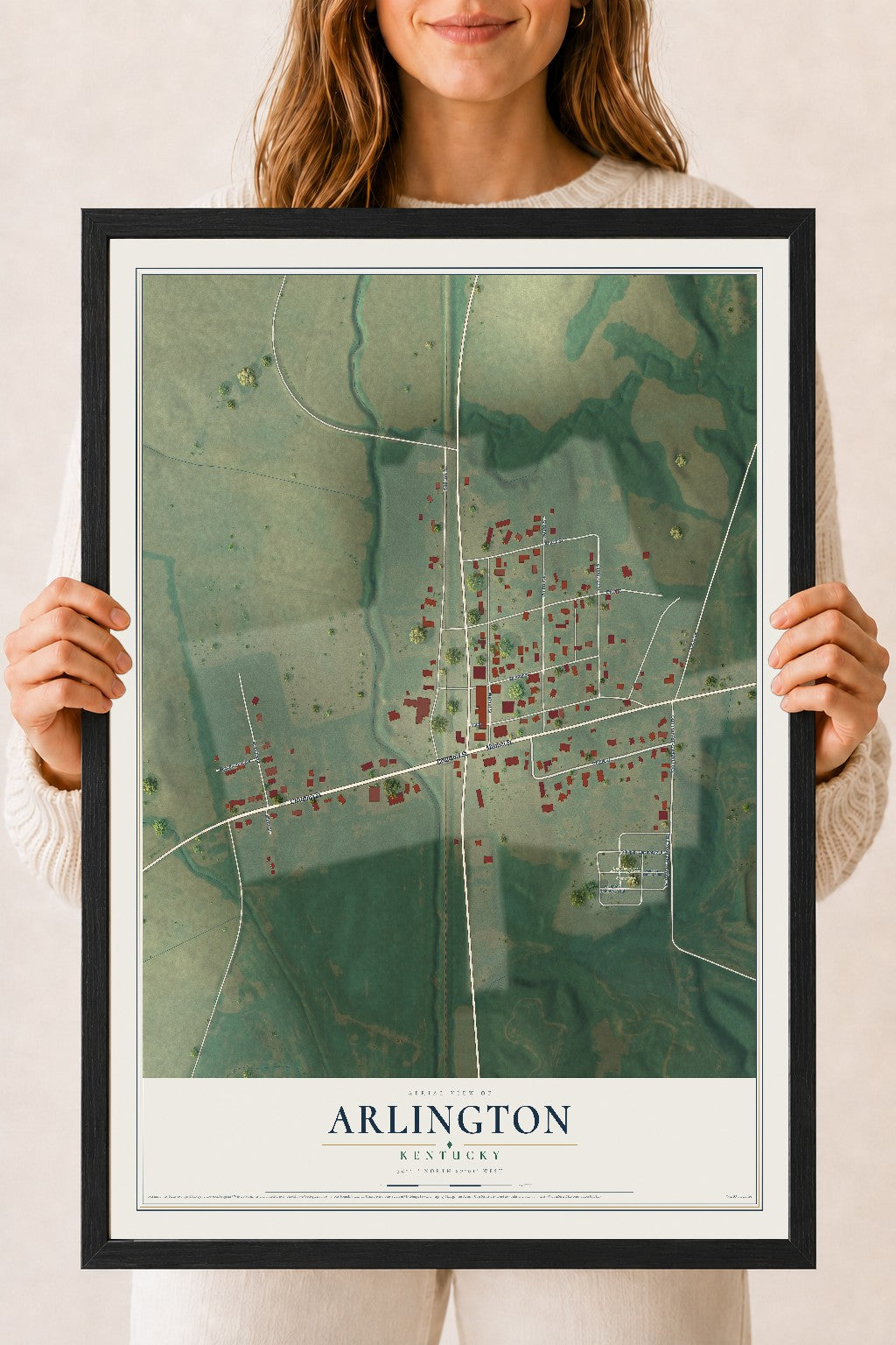 Map of Arlington, Kentucky, 18 x 24 inch print in a black wood frame