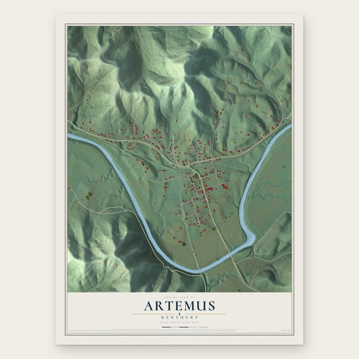 Artemus, Kentucky map print, the full design