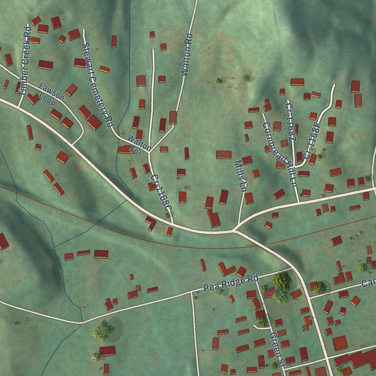 Close-up of the map of Artemus, Kentucky print showing street and building detail
