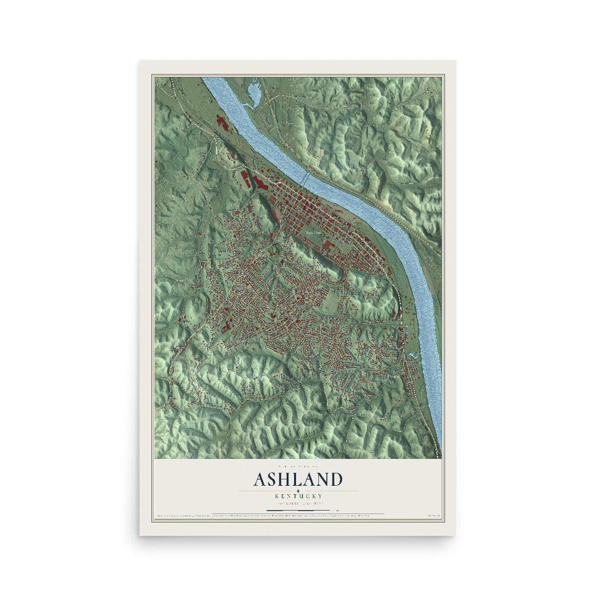 Map of Ashland, Kentucky, 12 x 18 inch unframed archival matte print