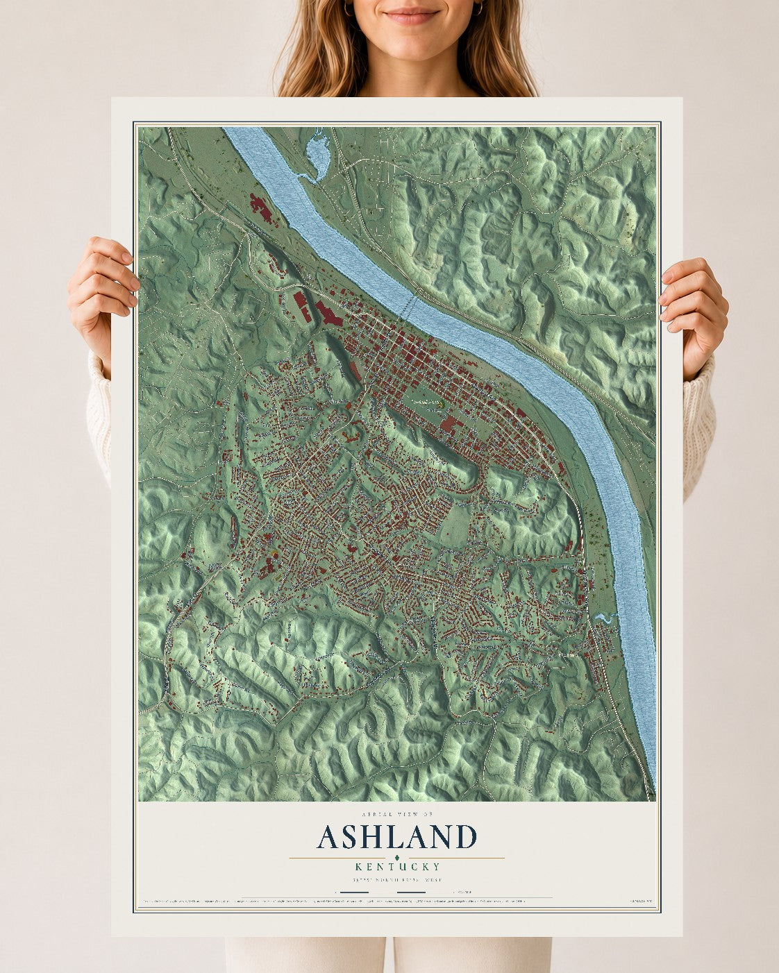 Map of Ashland, Kentucky, 24 x 36 inch unframed archival matte print