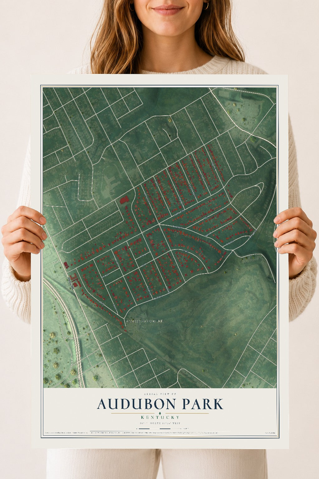 Map of Audubon Park, Kentucky, 18 x 24 inch unframed archival matte print