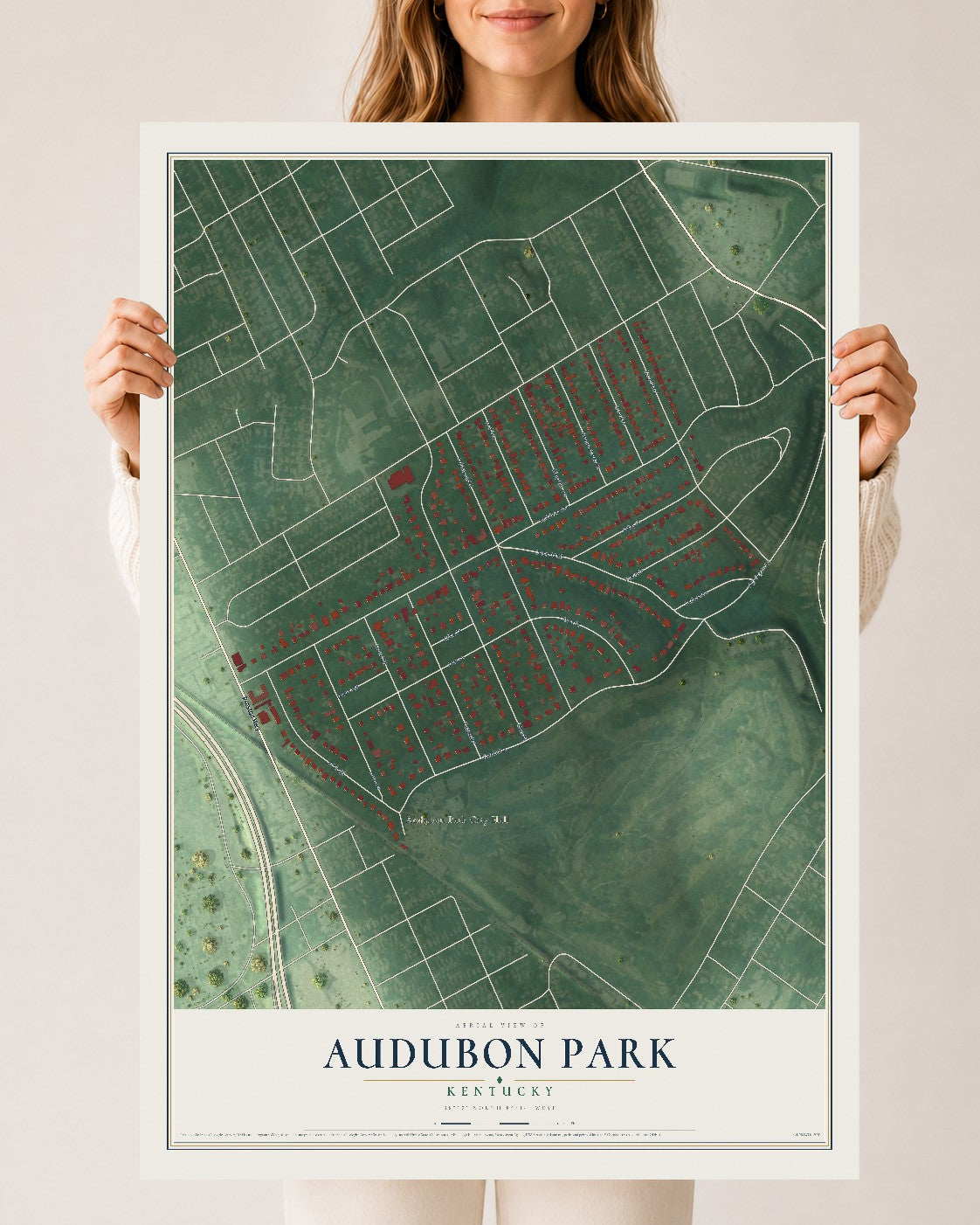 Map of Audubon Park, Kentucky, 24 x 36 inch unframed archival matte print