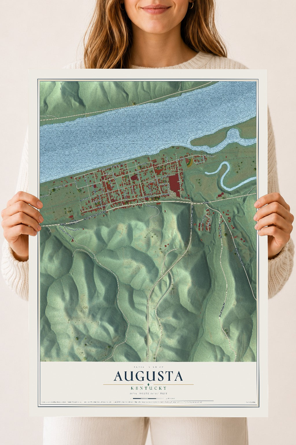 Map of Augusta, Kentucky, 18 x 24 inch unframed archival matte print
