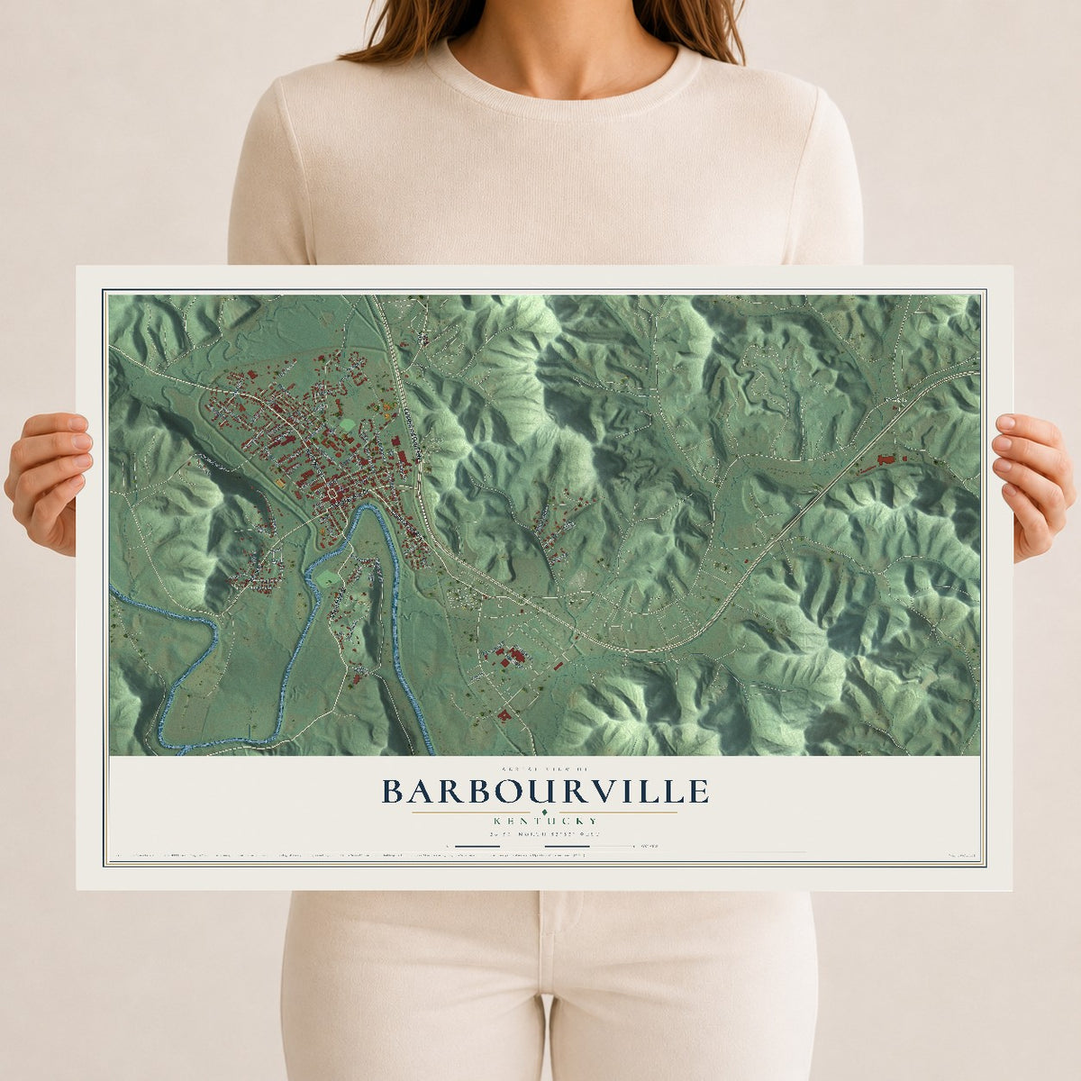 Map of Barbourville, Kentucky, 12 x 18 inch unframed archival matte print