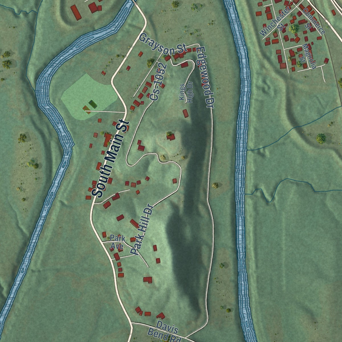 Second close-up of the map of Barbourville, Kentucky print showing more streets and buildings