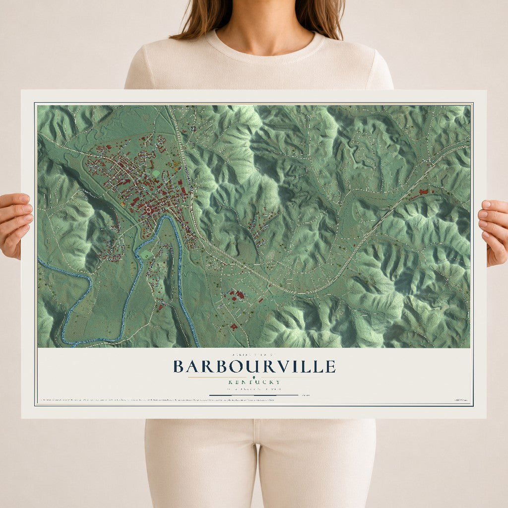 Map of Barbourville, Kentucky, 18 x 24 inch unframed archival matte print