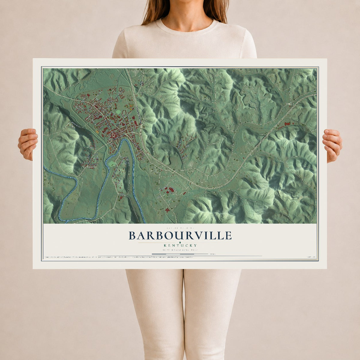 Map of Barbourville, Kentucky, 24 x 36 inch unframed archival matte print