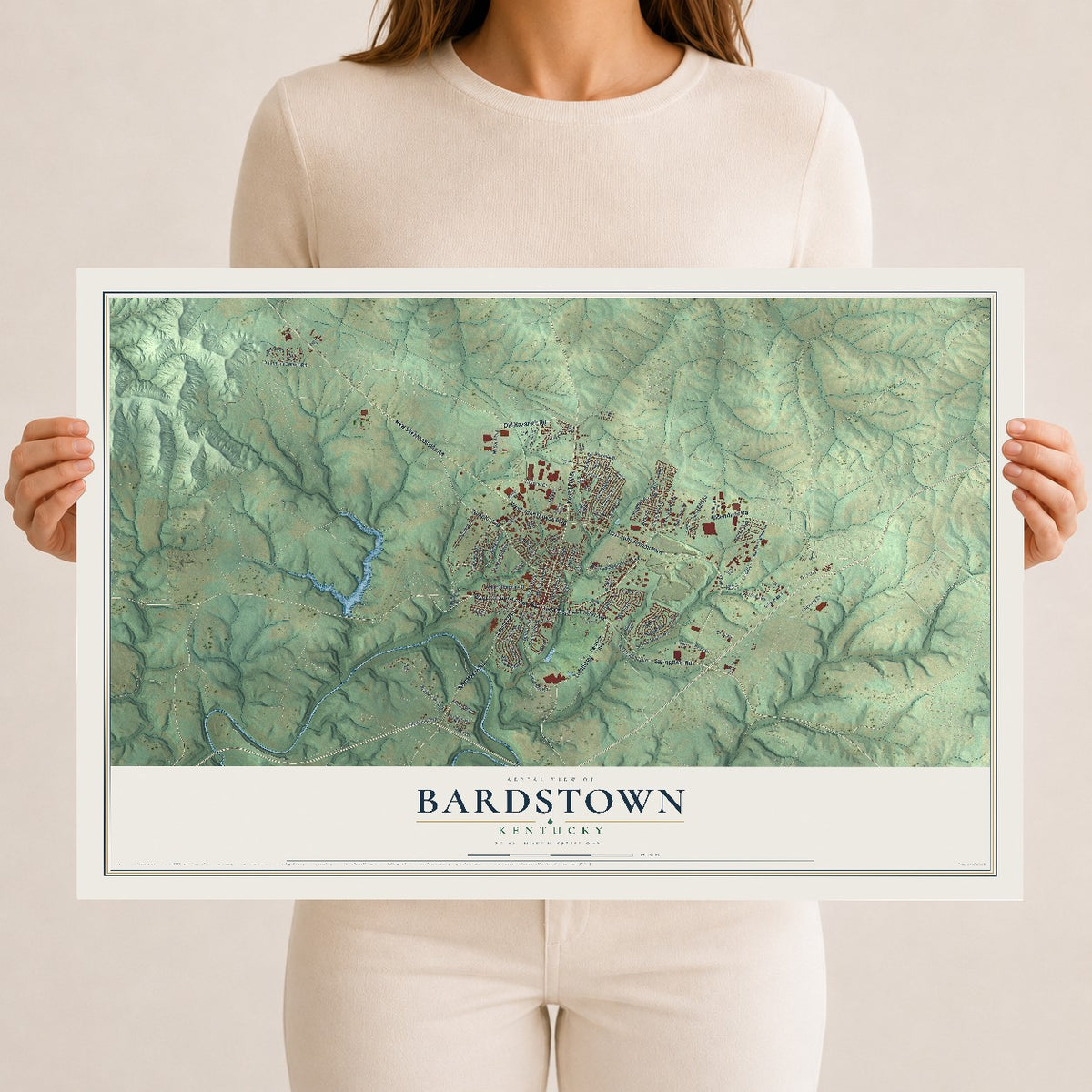 Map of Bardstown, Kentucky, 12 x 18 inch unframed archival matte print