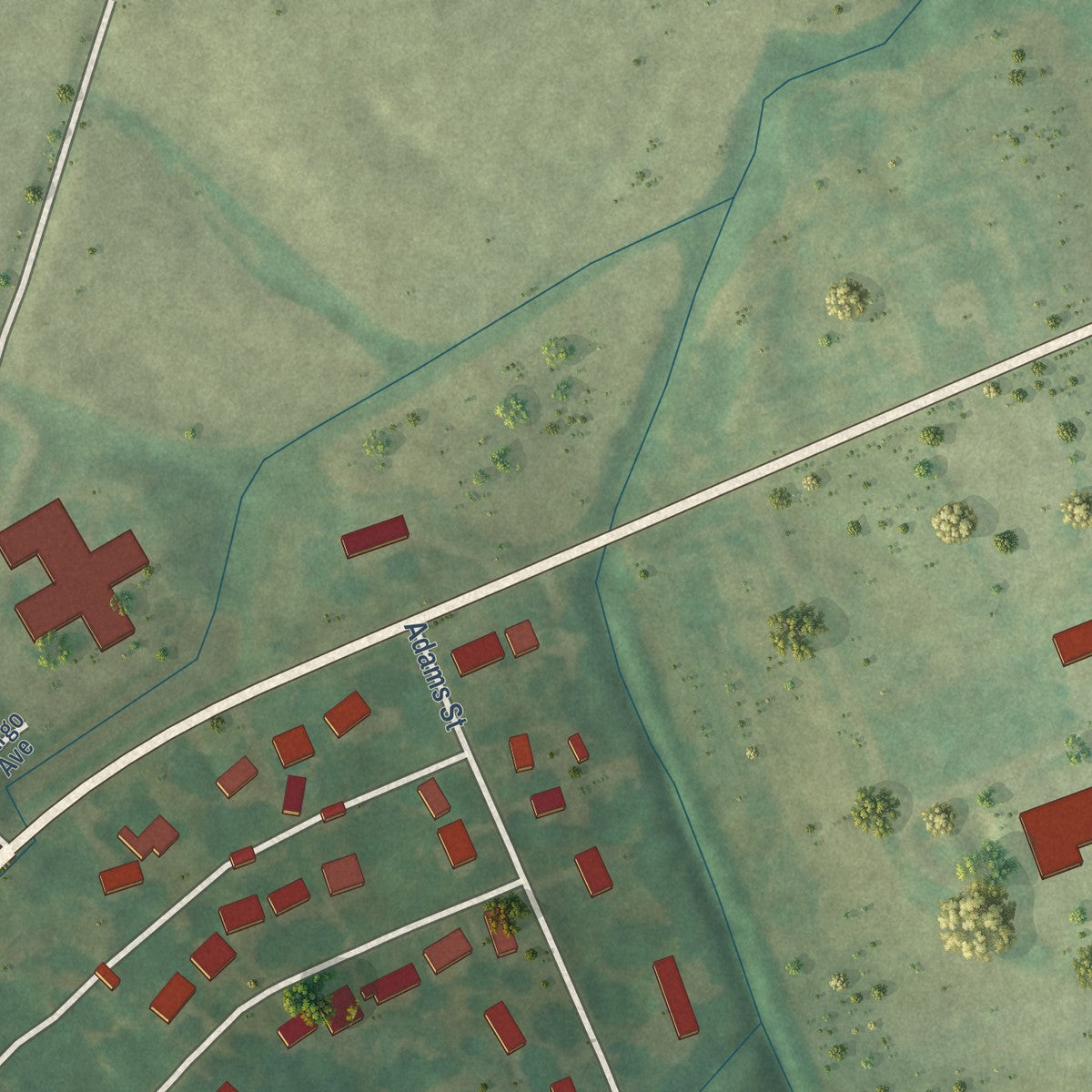 Second close-up of the map of Bardwell, Kentucky print showing more streets and buildings