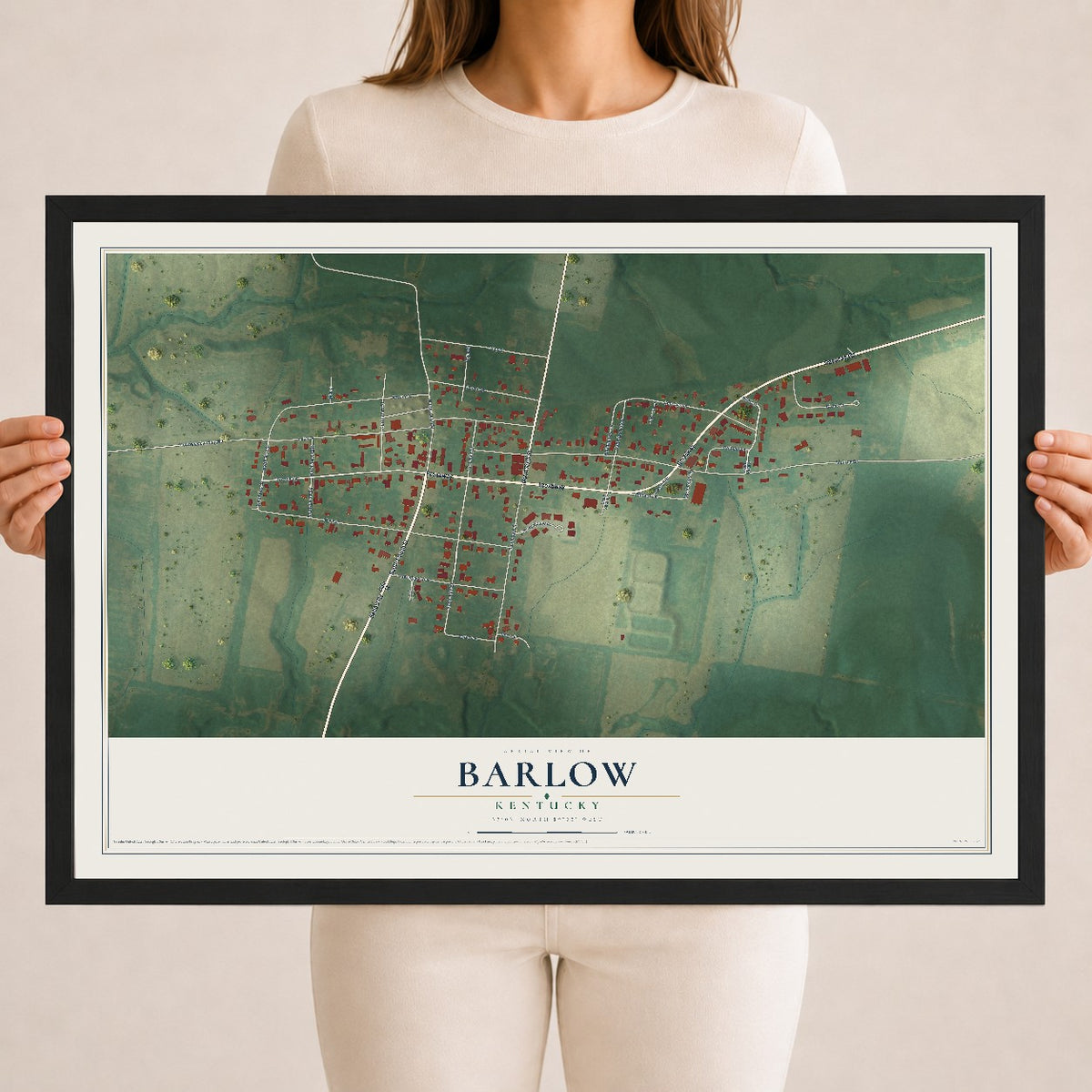 Map of Barlow, Kentucky, 18 x 24 inch print in a black wood frame