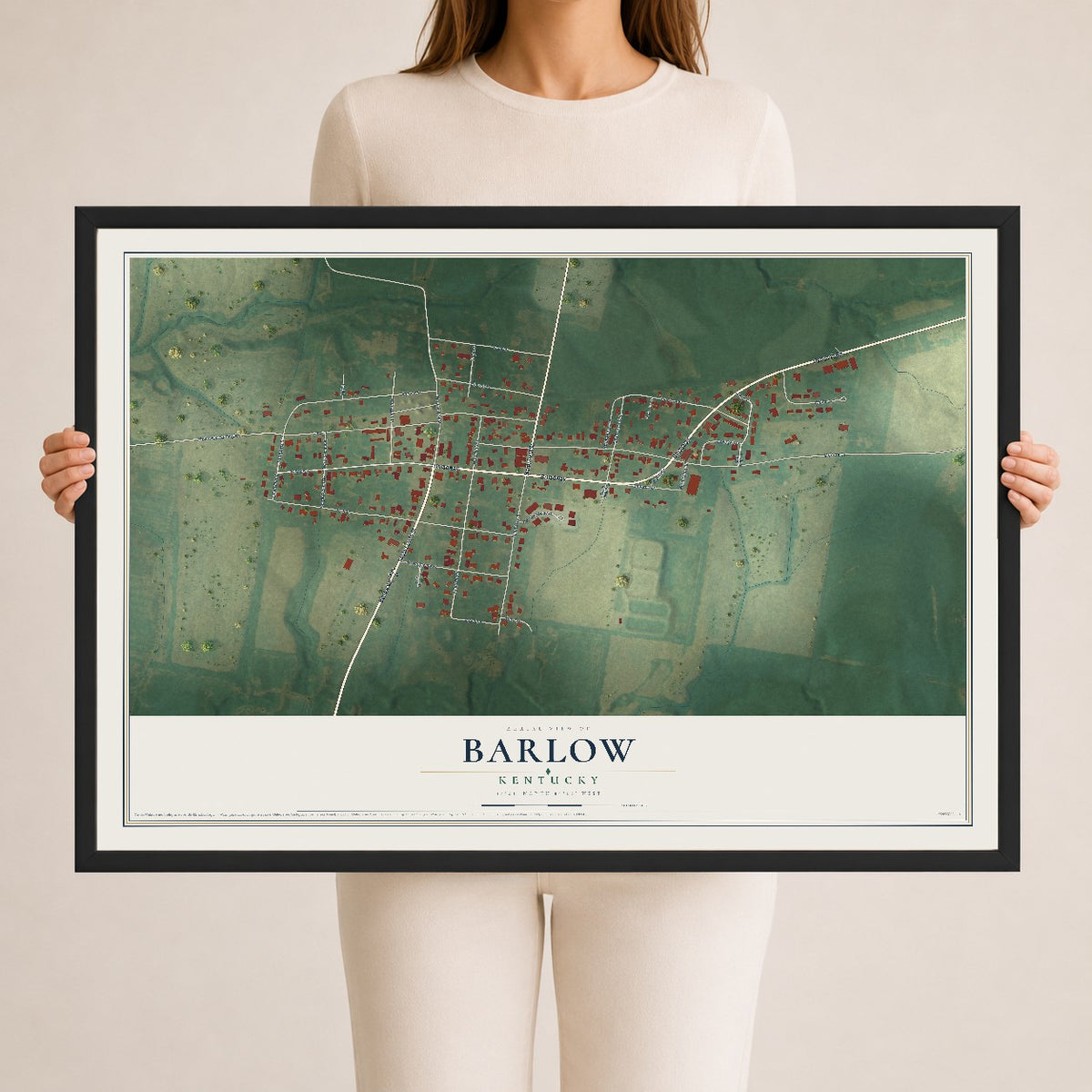 Map of Barlow, Kentucky, 24 x 36 inch print in a black wood frame