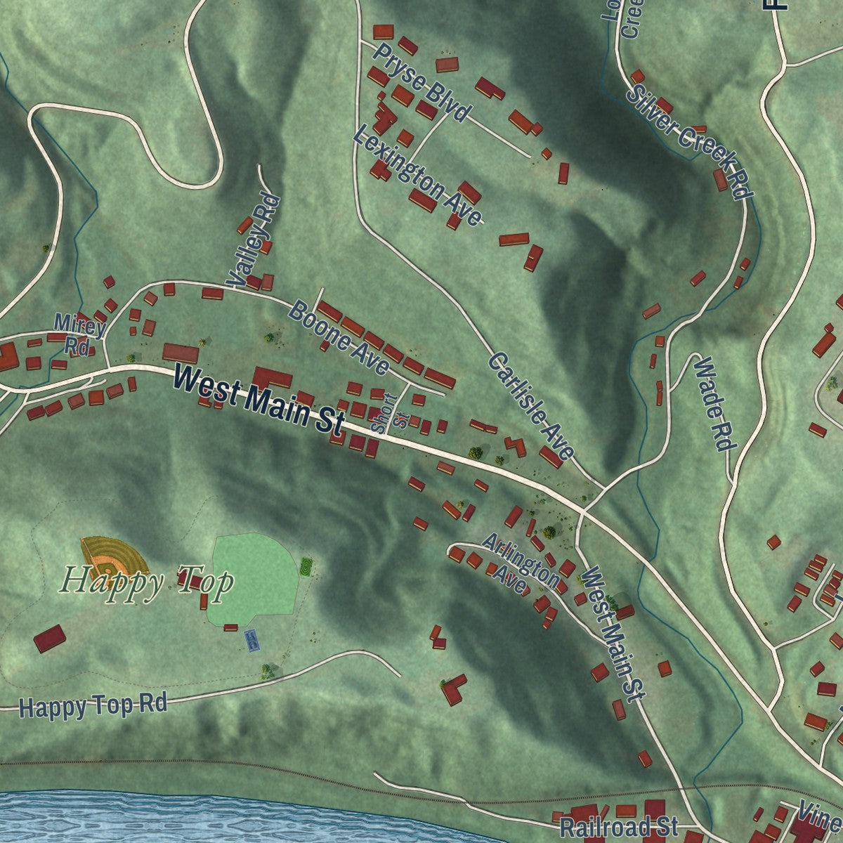 Second close-up of the map of Beattyville, Kentucky print showing more streets and buildings