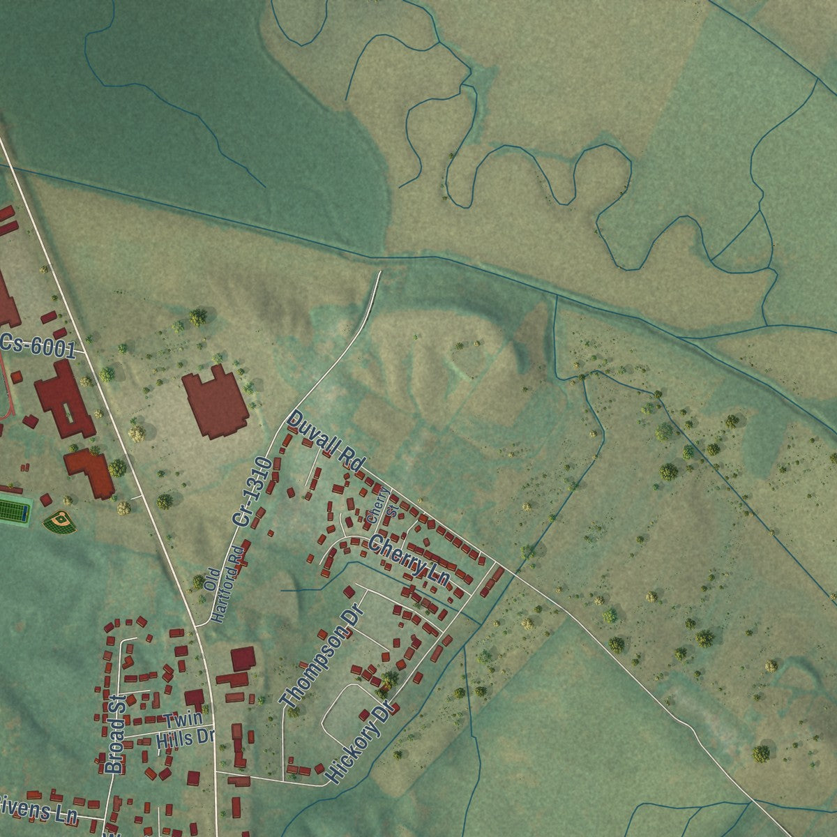 Second close-up of the map of Beaver Dam, Kentucky print showing more streets and buildings