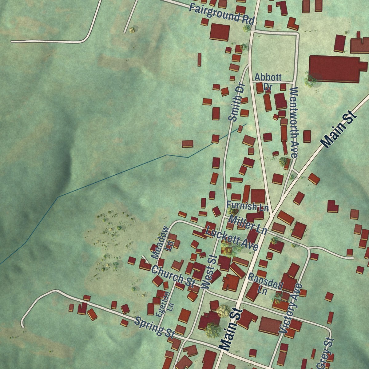Close-up of the map of Bedford, Kentucky print showing street and building detail