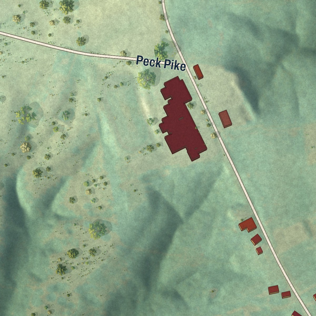 Second close-up of the map of Bedford, Kentucky print showing more streets and buildings