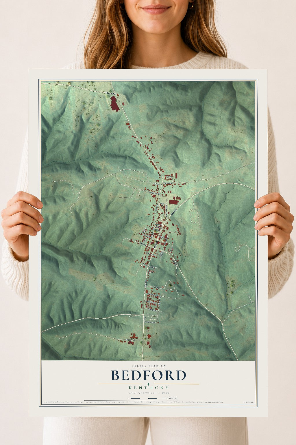 Map of Bedford, Kentucky, 18 x 24 inch unframed archival matte print