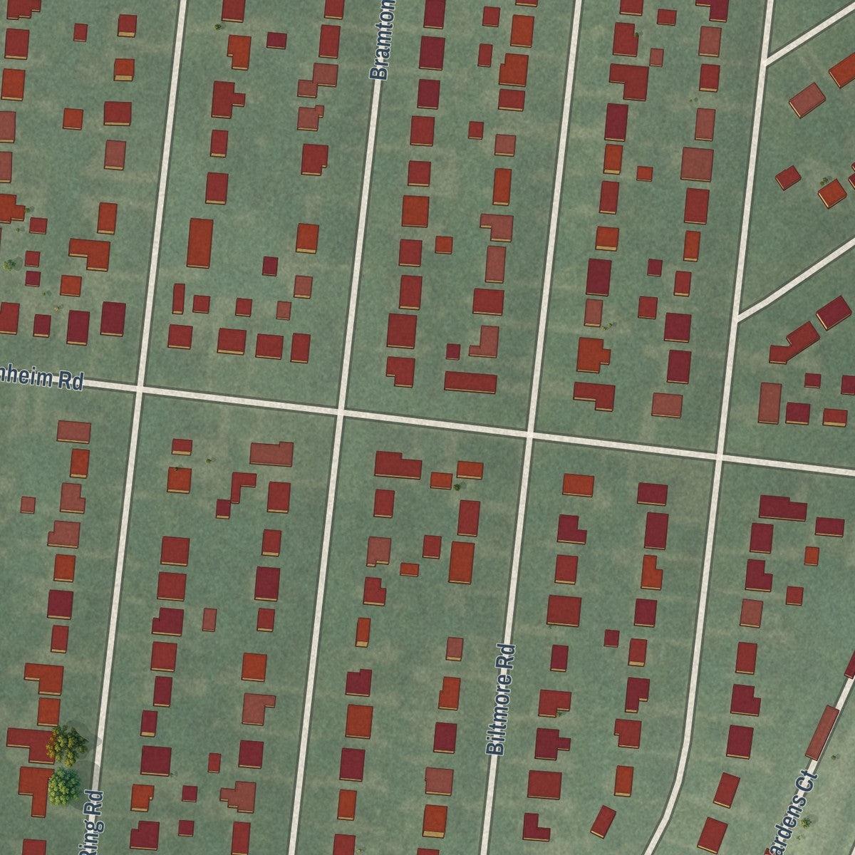 Close-up of the map of Beechwood Village, Kentucky print showing street and building detail