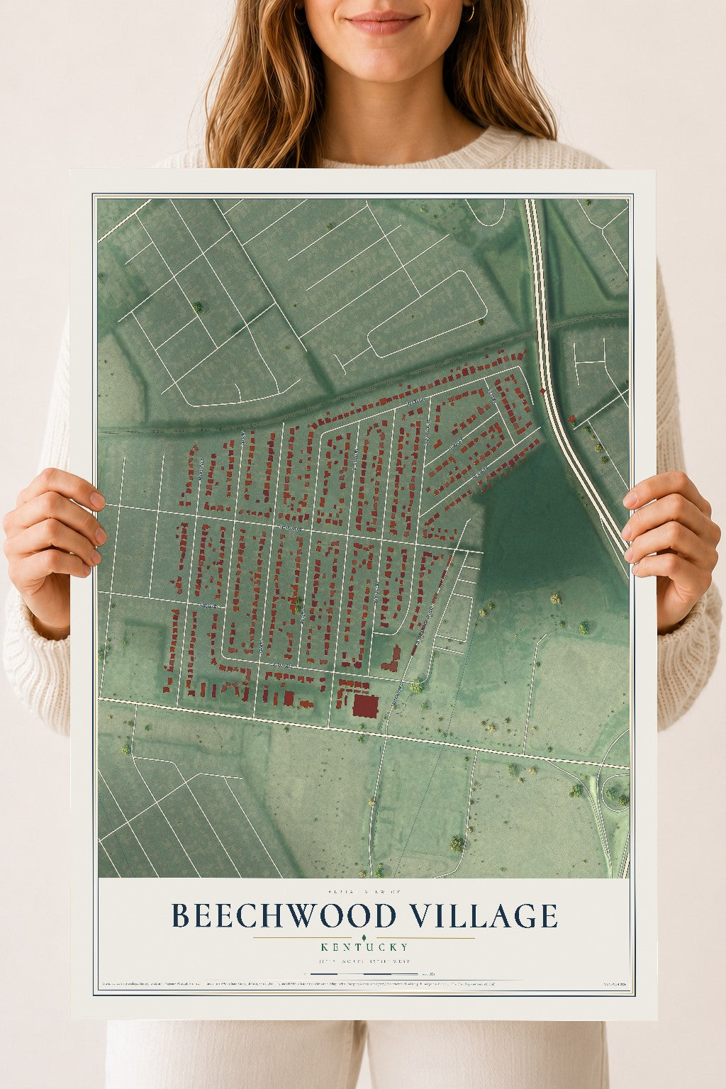 Map of Beechwood Village, Kentucky, 18 x 24 inch unframed archival matte print
