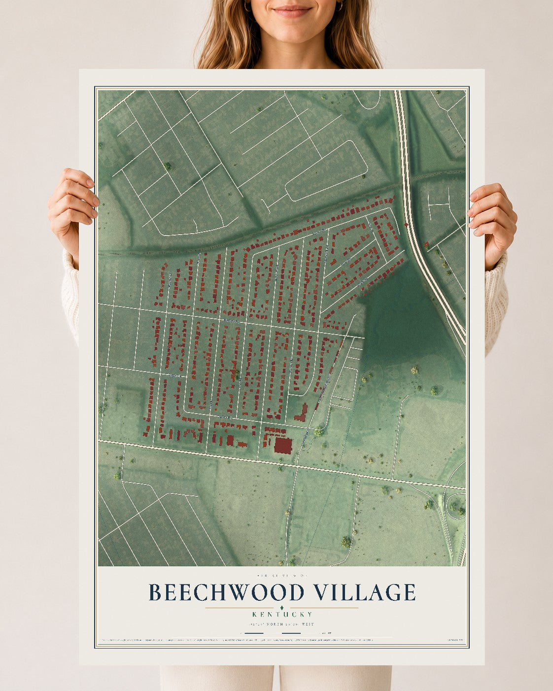Map of Beechwood Village, Kentucky, 24 x 36 inch unframed archival matte print