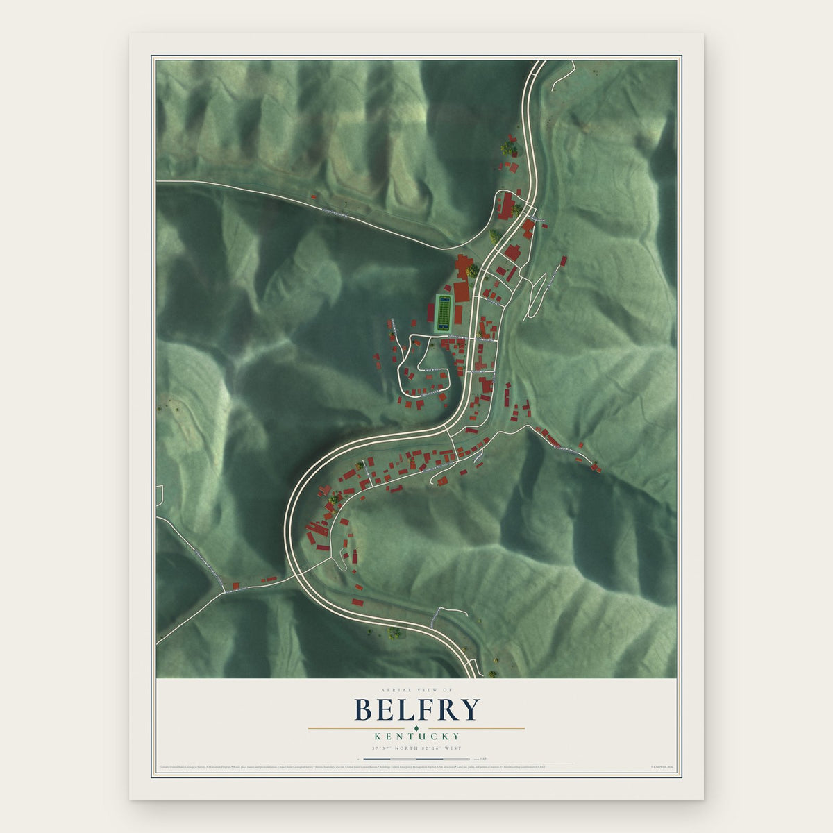 Belfry, Kentucky map print, the full design