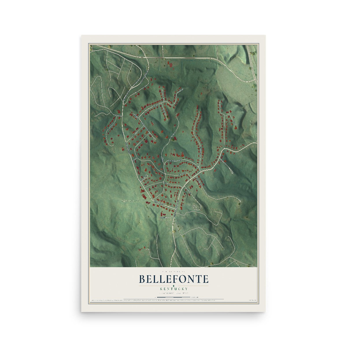 Map of Bellefonte, Kentucky, 12 x 18 inch unframed archival matte print