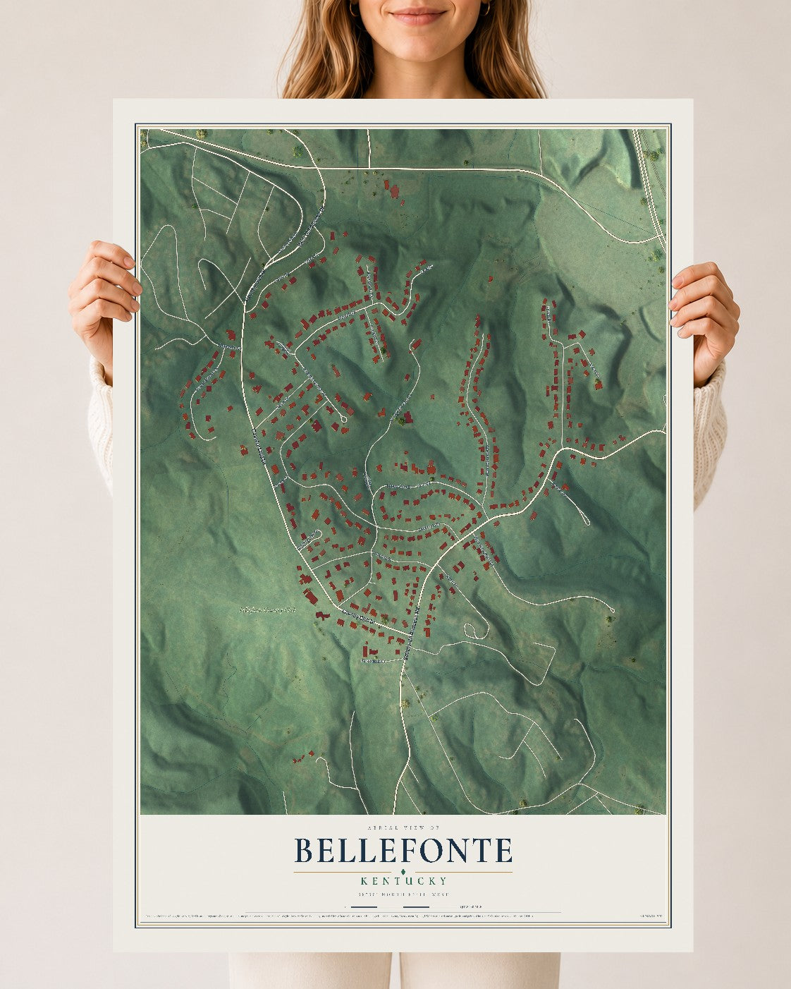Map of Bellefonte, Kentucky, 24 x 36 inch unframed archival matte print