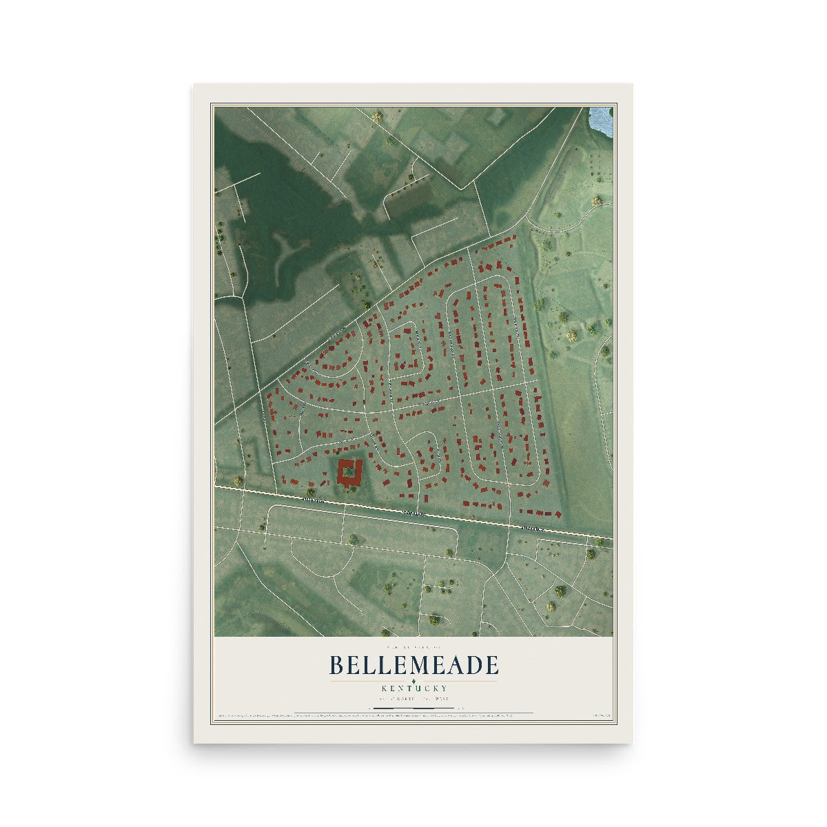 Map of Bellemeade, Kentucky, 12 x 18 inch unframed archival matte print