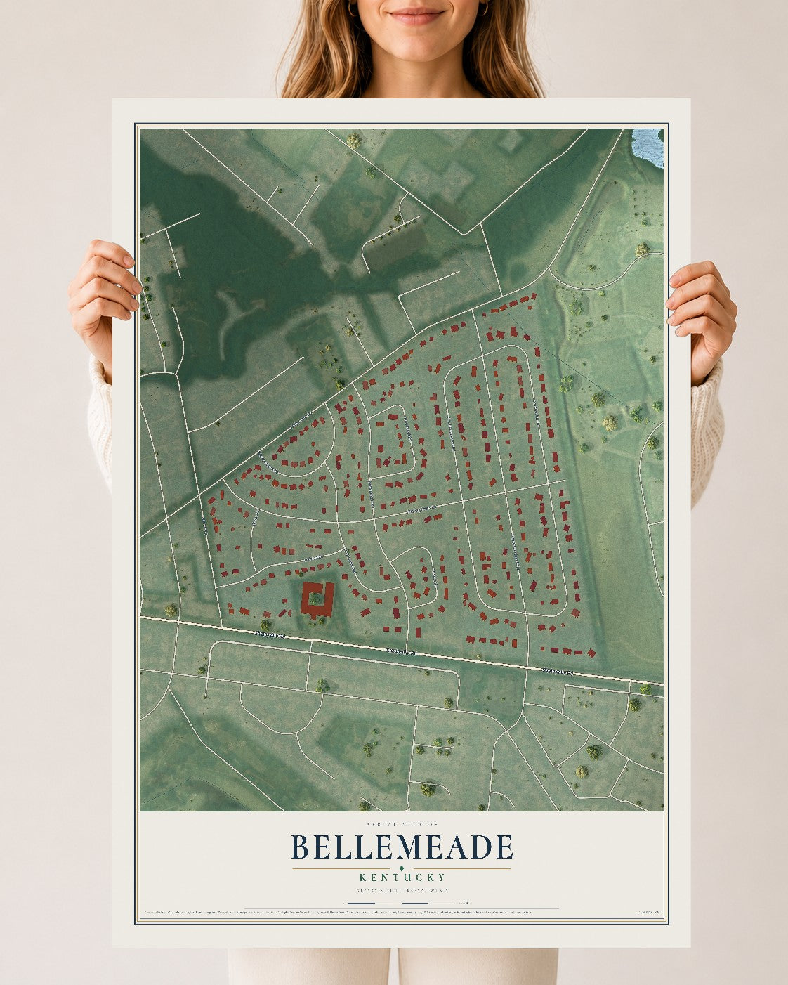 Map of Bellemeade, Kentucky, 24 x 36 inch unframed archival matte print