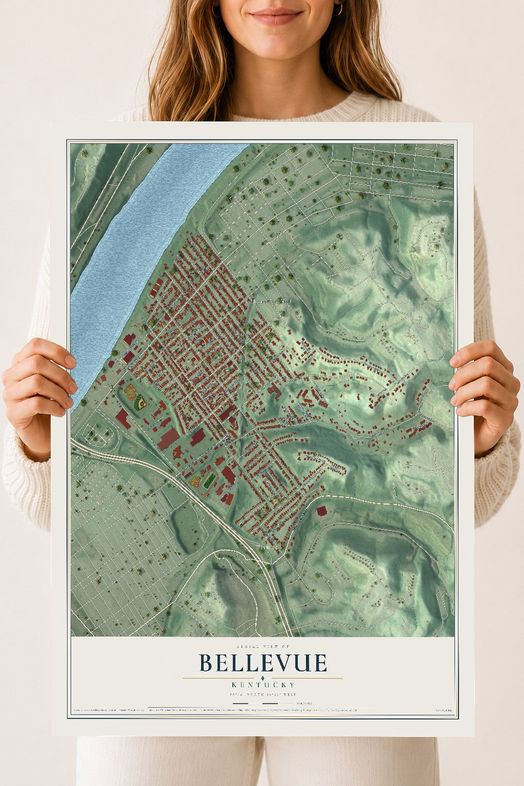 Map of Bellevue, Kentucky, 18 x 24 inch unframed archival matte print