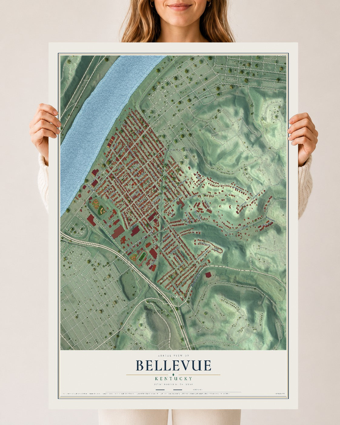 Map of Bellevue, Kentucky, 24 x 36 inch unframed archival matte print