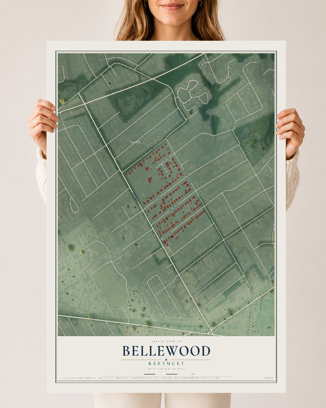 Map of Bellewood, Kentucky, 24 x 36 inch unframed archival matte print