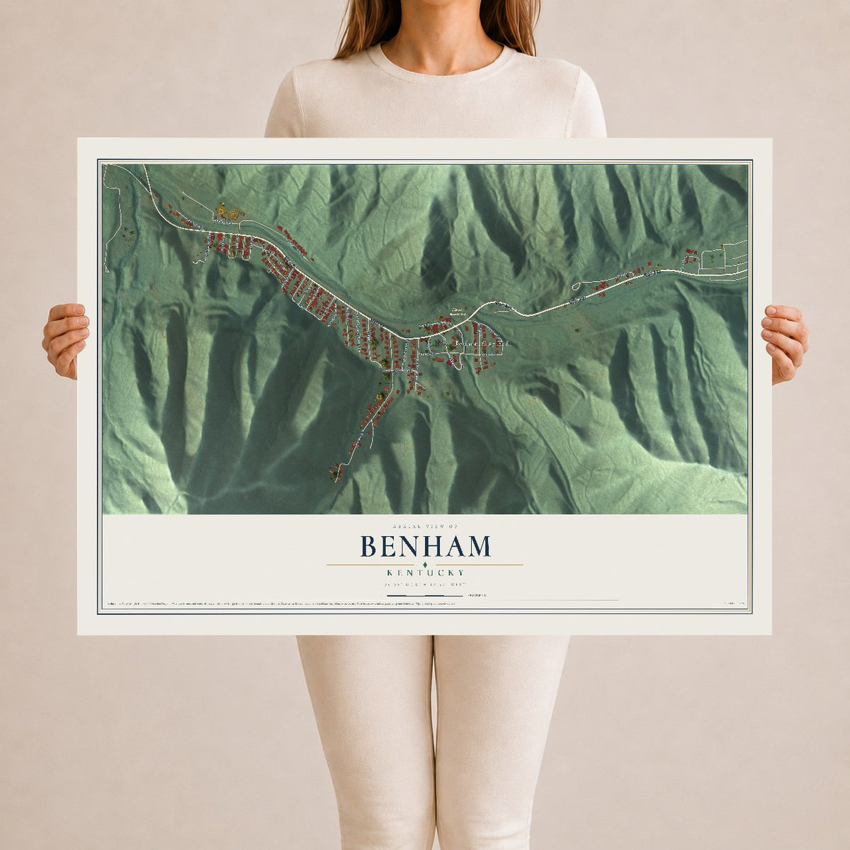 Map of Benham, Kentucky, 24 x 36 inch unframed archival matte print