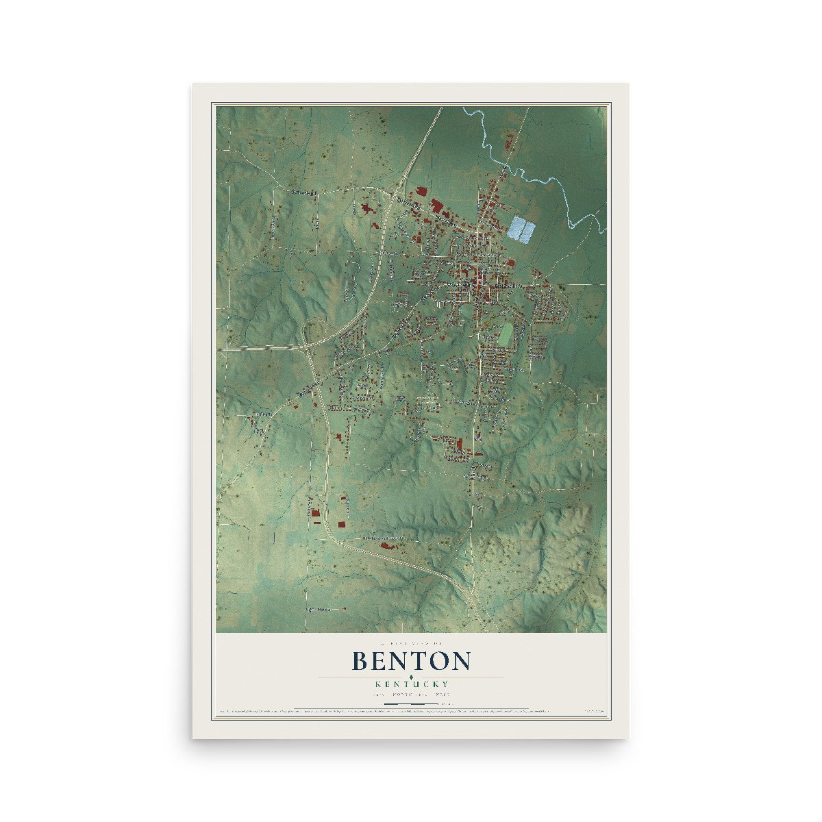 Map of Benton, Kentucky, 12 x 18 inch unframed archival matte print