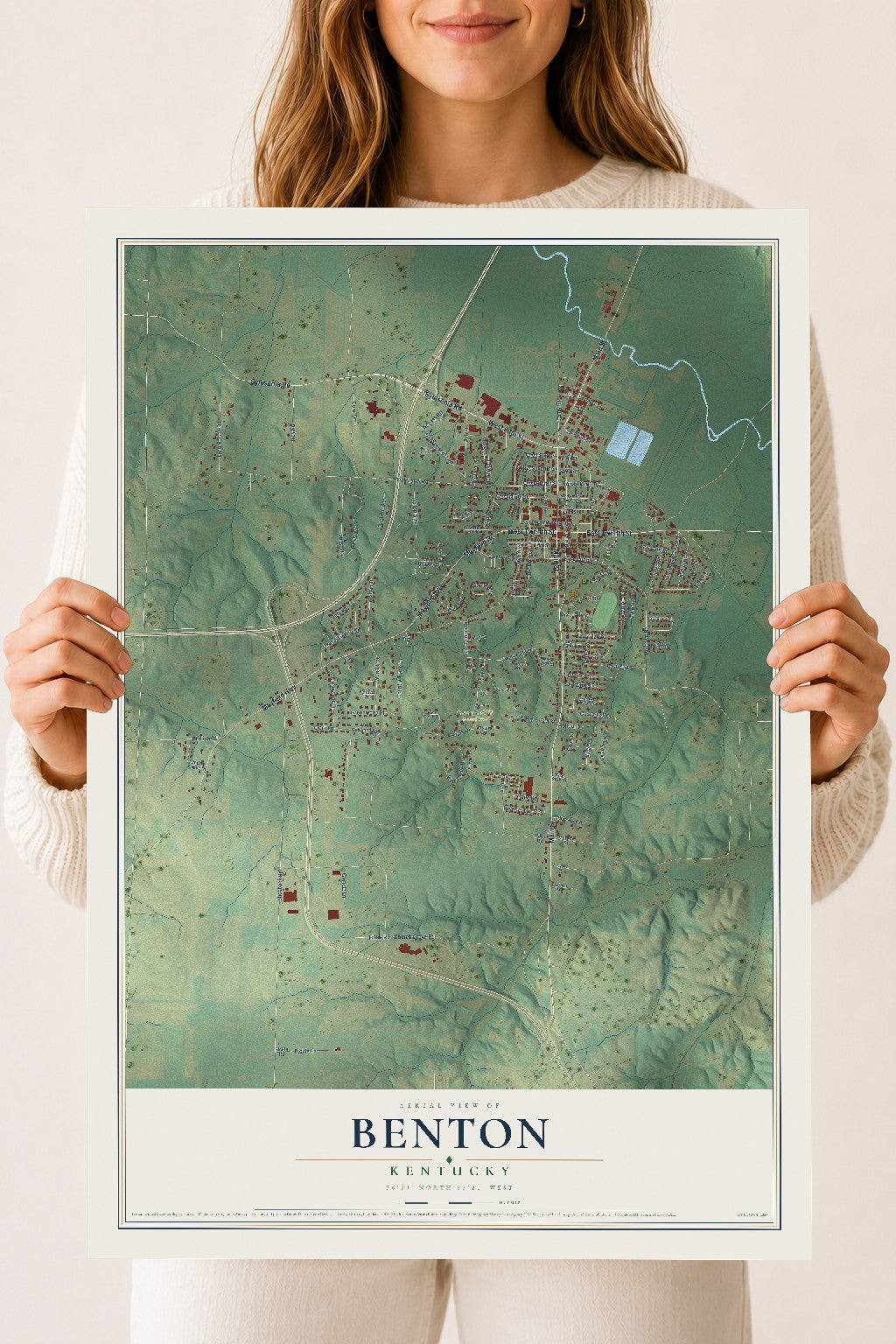 Map of Benton, Kentucky, 18 x 24 inch unframed archival matte print