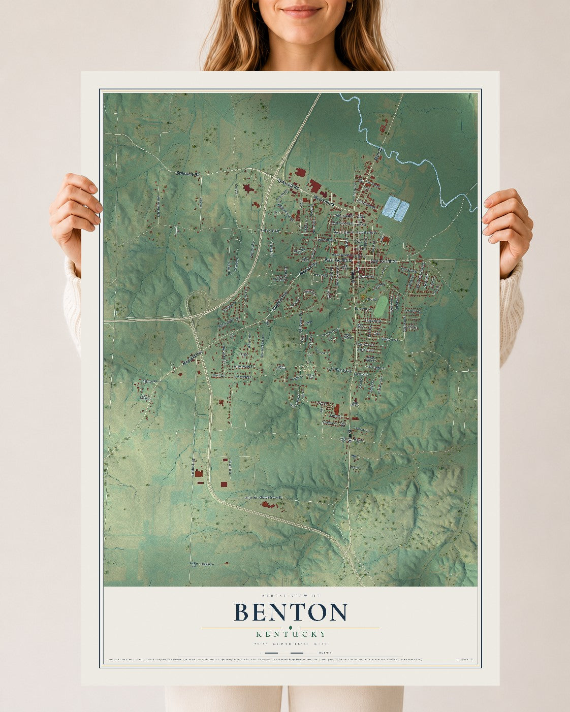 Map of Benton, Kentucky, 24 x 36 inch unframed archival matte print