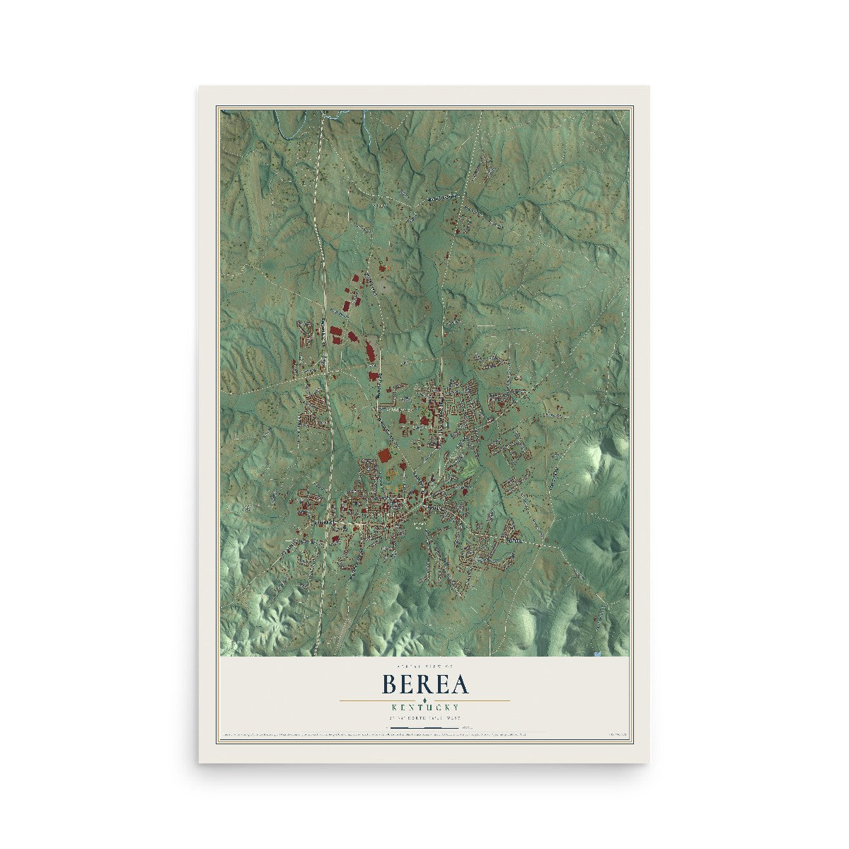 Map of Berea, Kentucky, 12 x 18 inch unframed archival matte print
