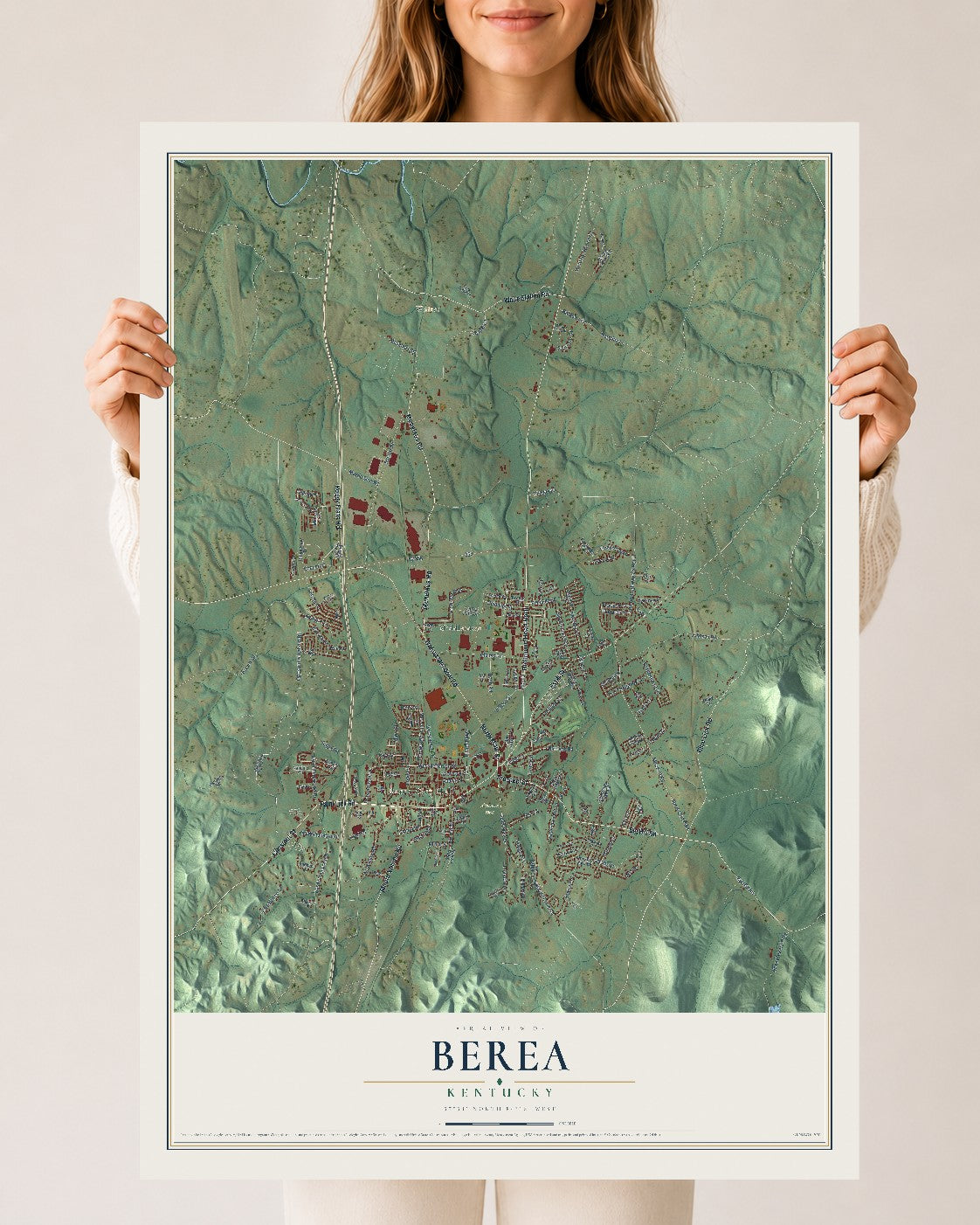 Map of Berea, Kentucky, 24 x 36 inch unframed archival matte print