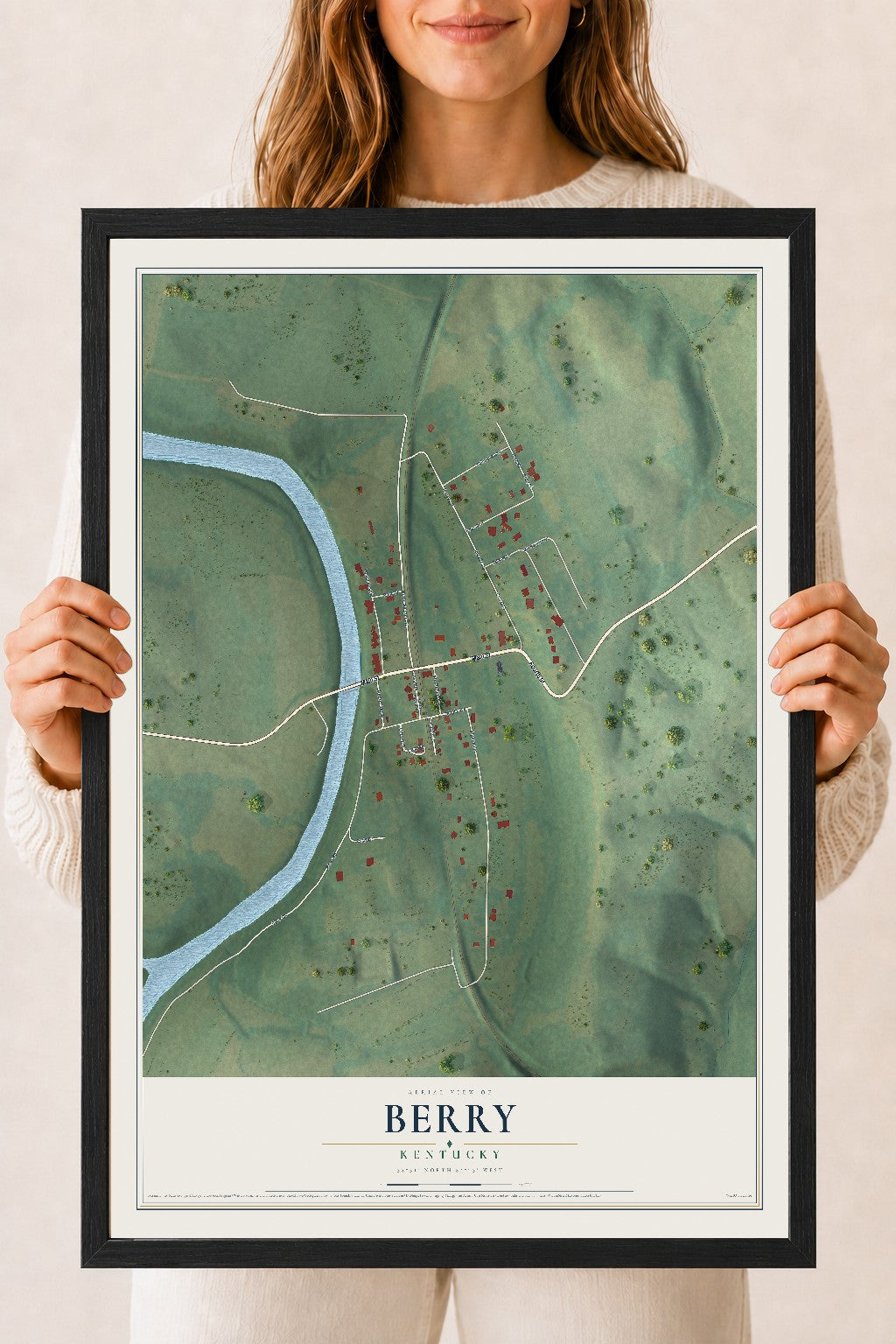 Map of Berry, Kentucky, 18 x 24 inch print in a black wood frame